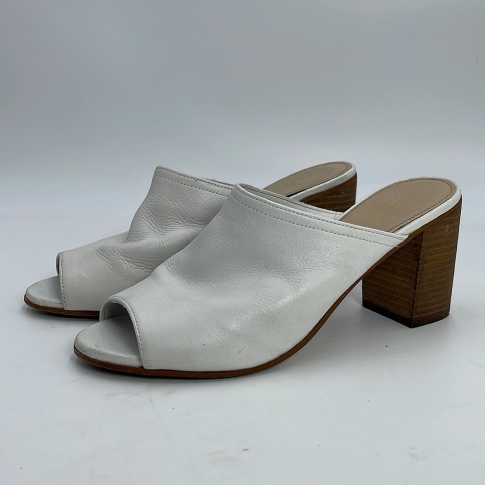ALDO White Leather Wooden Block Heel Slides Mules
